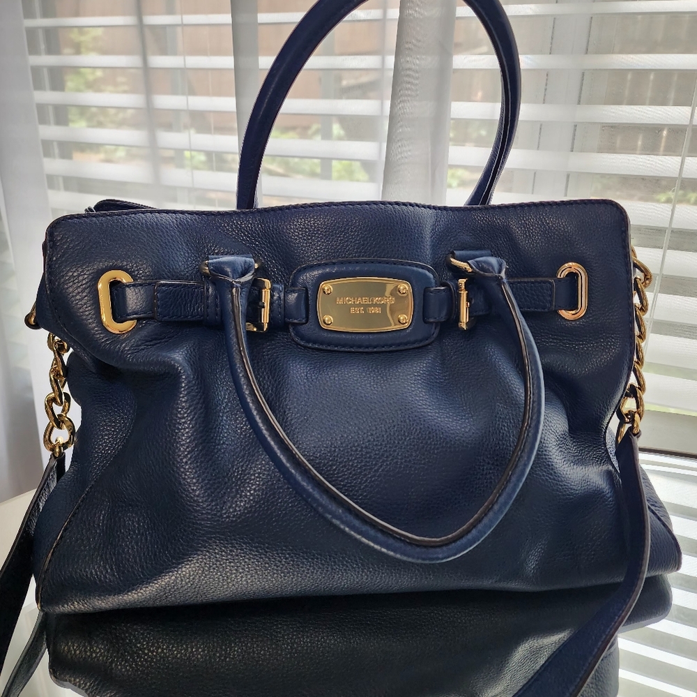 Michael Kors Navy Blue Leather Tote Bag~